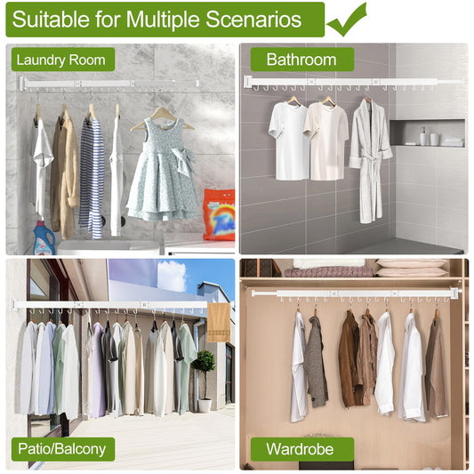 Kelisiting Retractable Clothes Drying Rack,3 Fold White Laundry Drying Rack,Wall Mounted Clothes Hanger,Space Saver,Foldable Durable,for Balcony,Laundry,Bathroom,Patio,Apartment,Dormitory