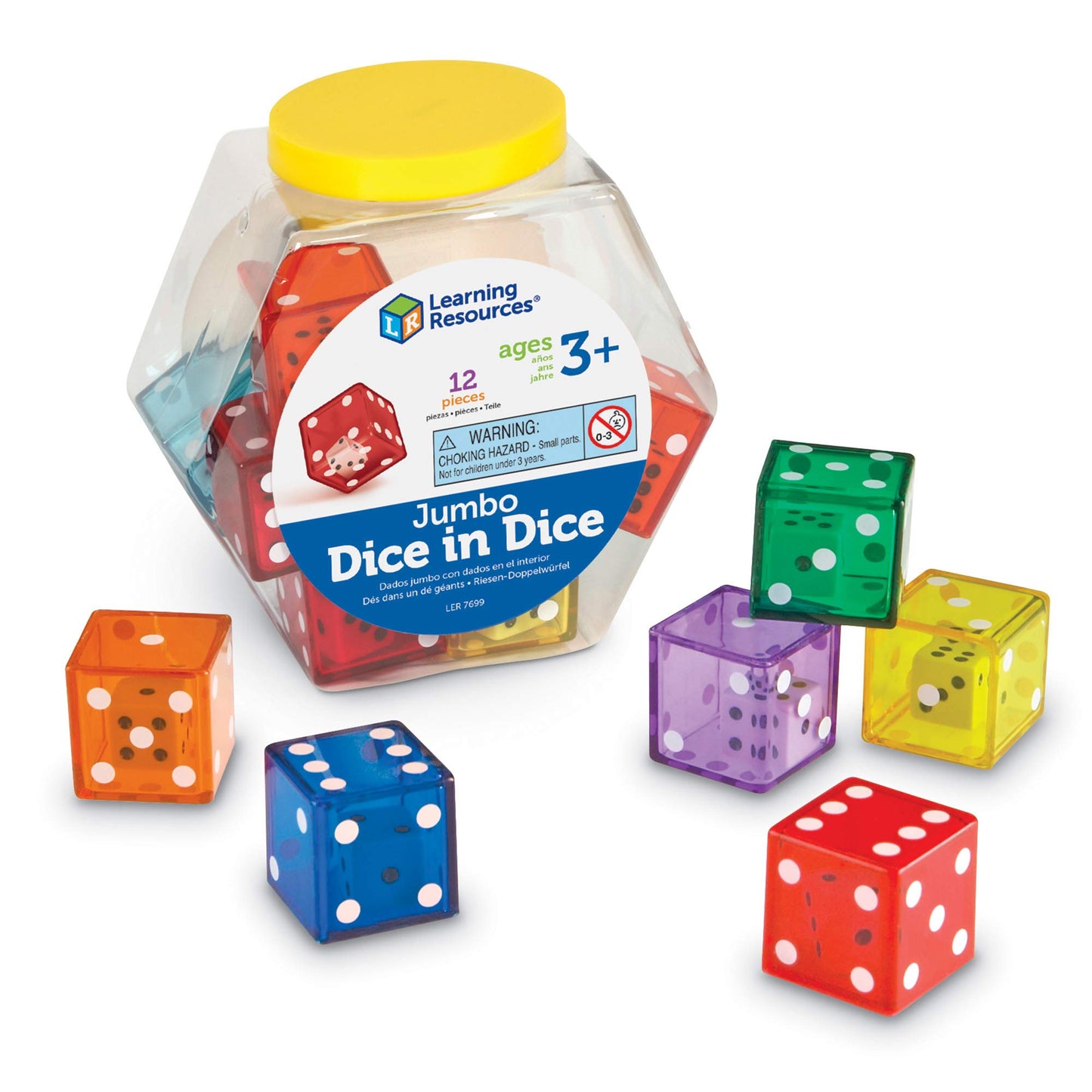 Learning Resources Jumbo Dice in Dice, Set of 12, Multi-color, 1-1/4 L x 1-1/4 W in