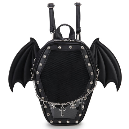 ENJOININ Gothic Coffin Shape Purses and Handbags for Women Halloween Shoulder Bag Ita Backpack Purse with Wings 2 Way