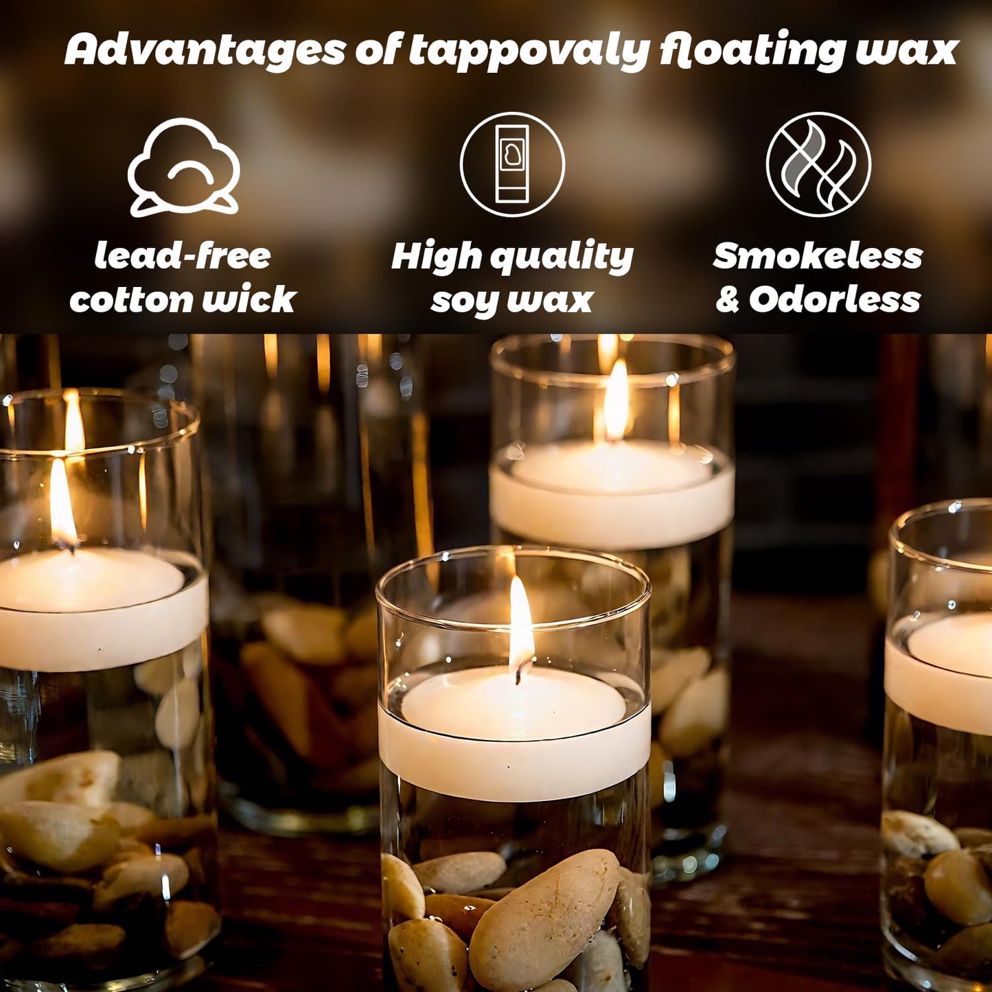 3 inch Floating Candles, 36PACK White/Gold/Red Floating Candle, Long Burning and Smokeless Candle for Wedding, Birthday, Pool, Holiday & Home Decoration Unscented (White)
