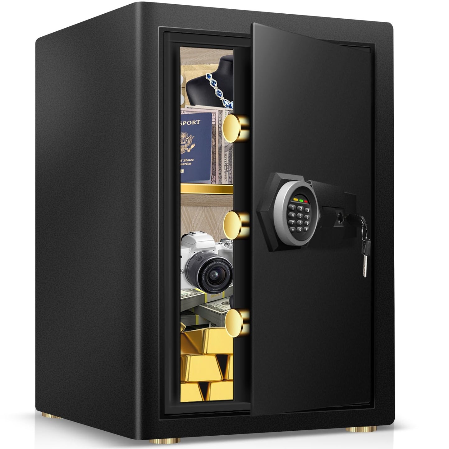 2.8 Cub Home Use Safe Box Fireproof Waterproof, Safety Box with Digital Keypad Sensor Light Key for Hotel Office Money Documents