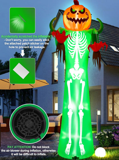 Kalolary 12FT Halloween Inflatable with LED Light, Giant Pumpkin Halloween Outdoor Decoration Scary Pumpkin Skeleton Blow up Inflatable for Home Family Party Halloween Holiday Yard Lawn Indoor Decor