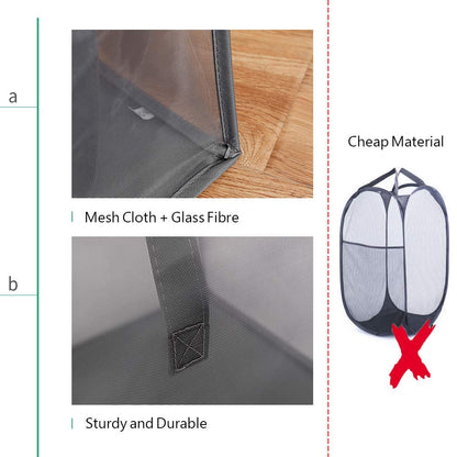 HONOMA Laundry Bags Hamper Bag with Handles,Portable &Collapsible Dirty Clothes Mesh Basket Foldable for Washing Storage, Kids Room,Dorm or Travel (Black, Single-Layer)