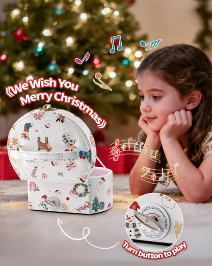 Vlando Christmas Gifts for Girl, Musical Jewelry Box for Girls, Small Kid Music Box with Ballerina, Gifts for Girls Kids - Christmas White