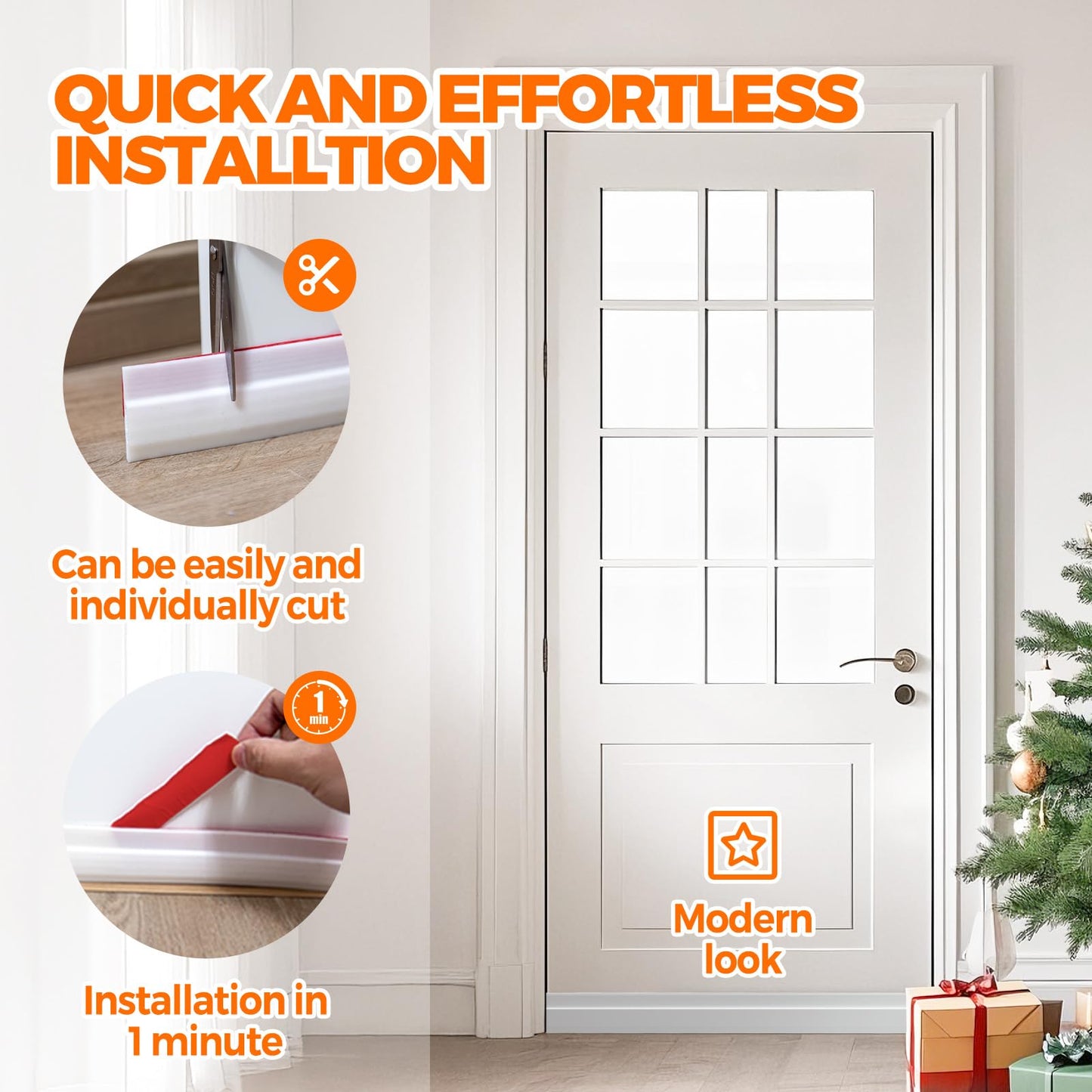 Holikme Door Draft Stopper Under Door Draft Blocker Insulator Doors Sweep Weather Stripping Noise Stopper Strong Adhesive, White