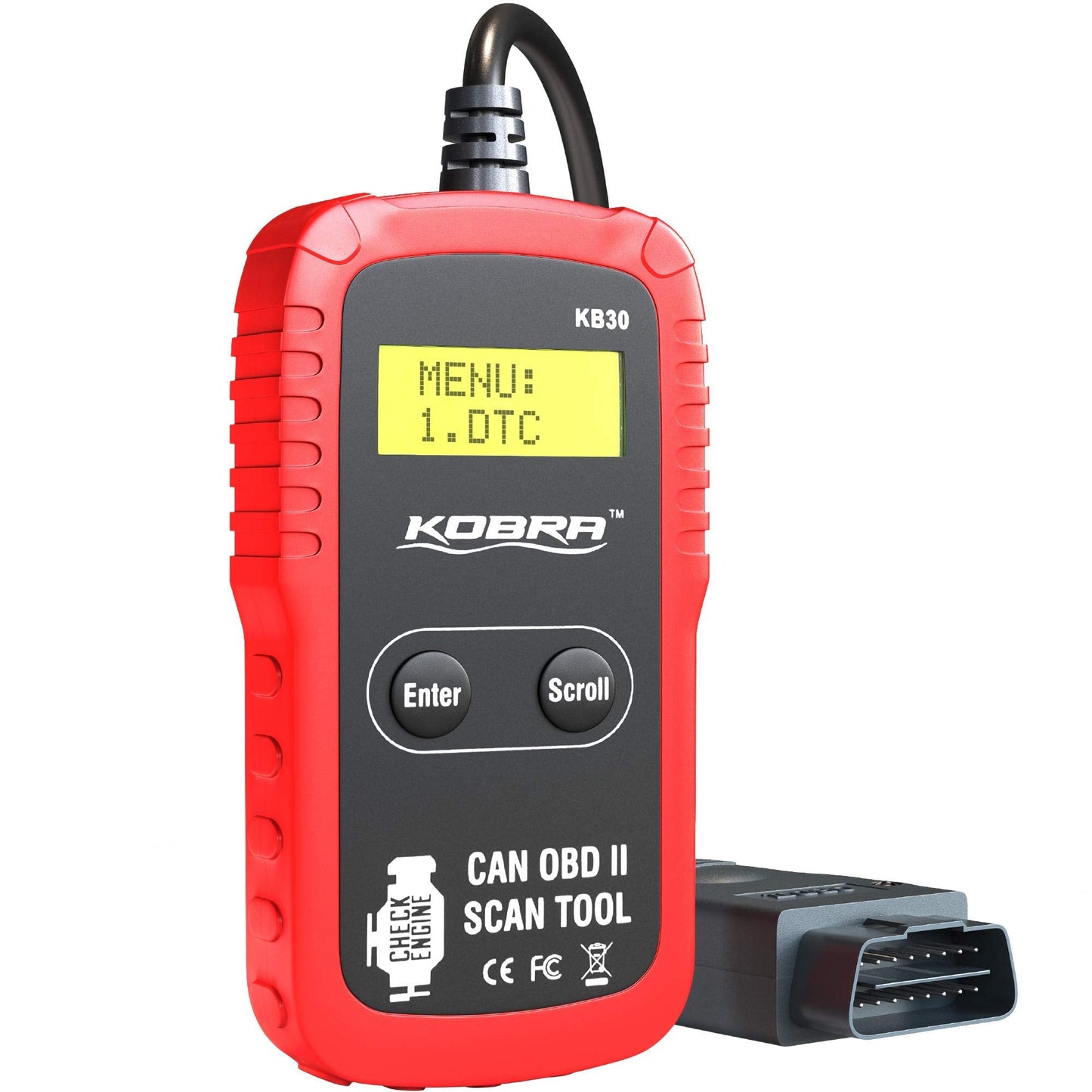 Kobra OBD2 Scanner Car Code Reader - Universal Auto OBD Car Diagnostic Tools for All Cars, Automotive Check Engine Readers with Reset (Red and Black)