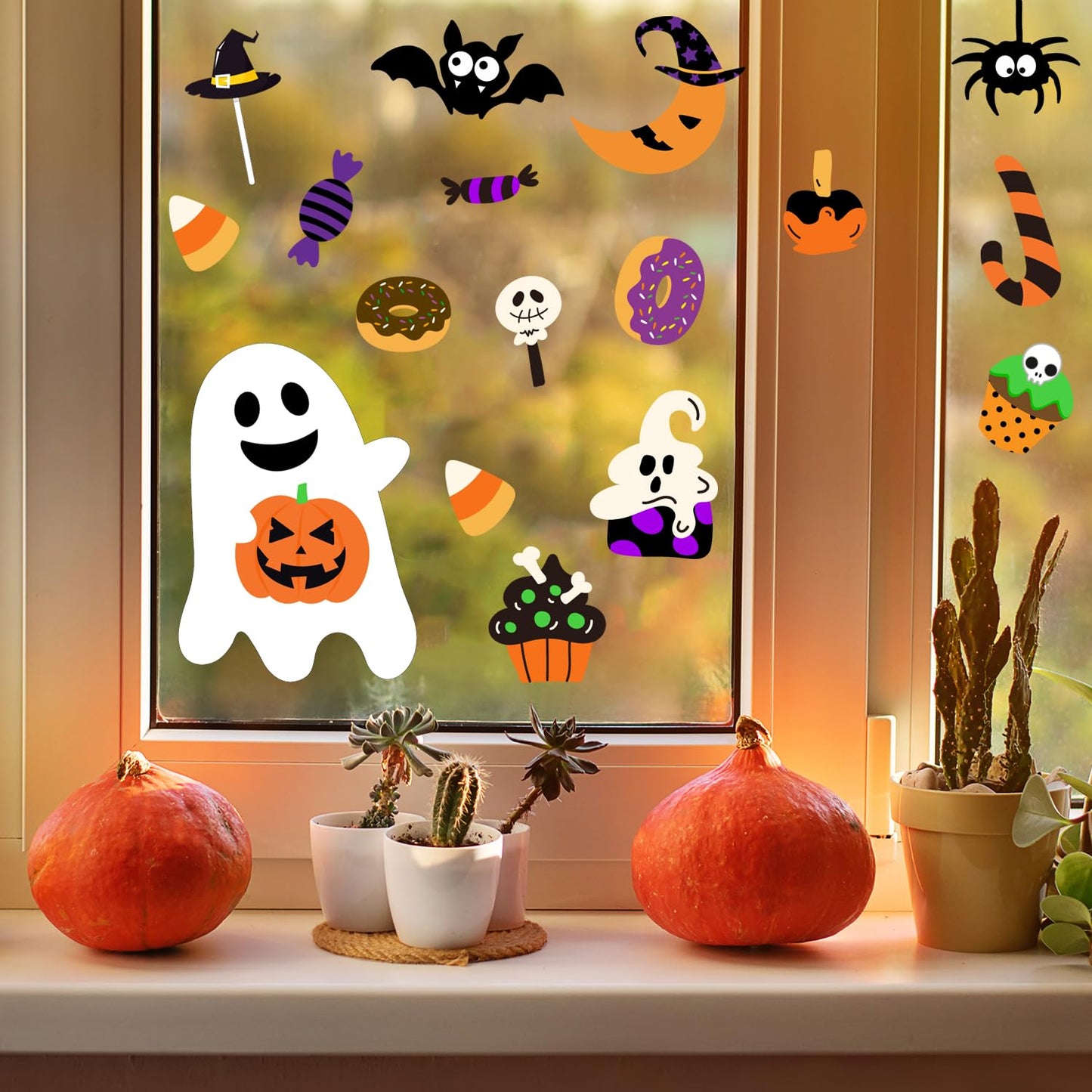 6 Pcs Window Clings - Halloween Decorations With Cute Pumpkin Ghost Stickers and Decals for Party