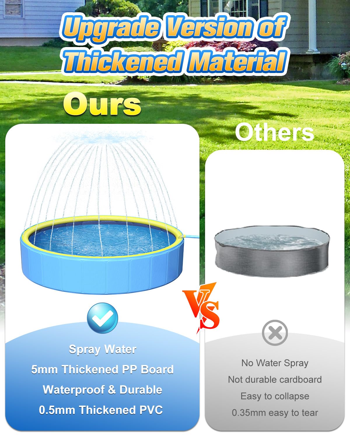 97In Extra Large Anti-Slip Dog Pool with Sprinkler, Sturdy 2-in-1 Foldable Hard Plastic Kiddie/Kids Swimming Pool, Summer Swimming Bath Tub for Kids/Large Dogs/Pets