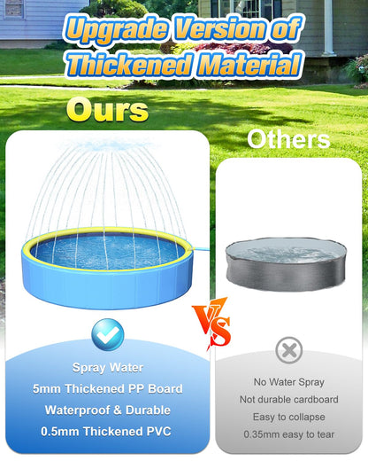 97In Extra Large Anti-Slip Dog Pool with Sprinkler, Sturdy 2-in-1 Foldable Hard Plastic Kiddie/Kids Swimming Pool, Summer Swimming Bath Tub for Kids/Large Dogs/Pets