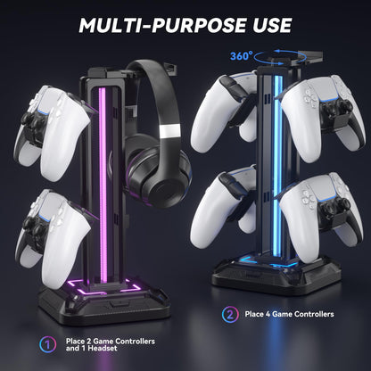 KDD RGB Headset Stand with 9 Light Modes - Controller Holder for Desk - Rotatable Headphone Stand & Detachable Controller Hook for PC Earphone Accessories(Black)