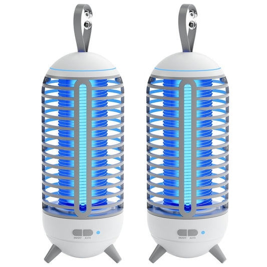 Cordless Bug Zapper Outdoor & Fly Zapper Indoor & Wireless Mosquito Zapper Portable Camping Bug Zapper Fly Trap 2500mAh Bug Zapper Electric Trap Ideal for Fly Traps (White 2 Pack)