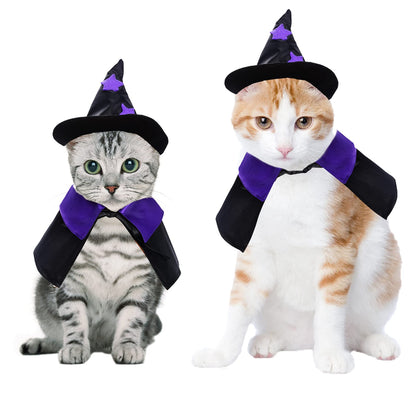 Dxhycc Halloween Pet Costume Cat Wizard Costume Funny Wizard Cat Clothes Cloak and Hat for Small Dogs Outfits