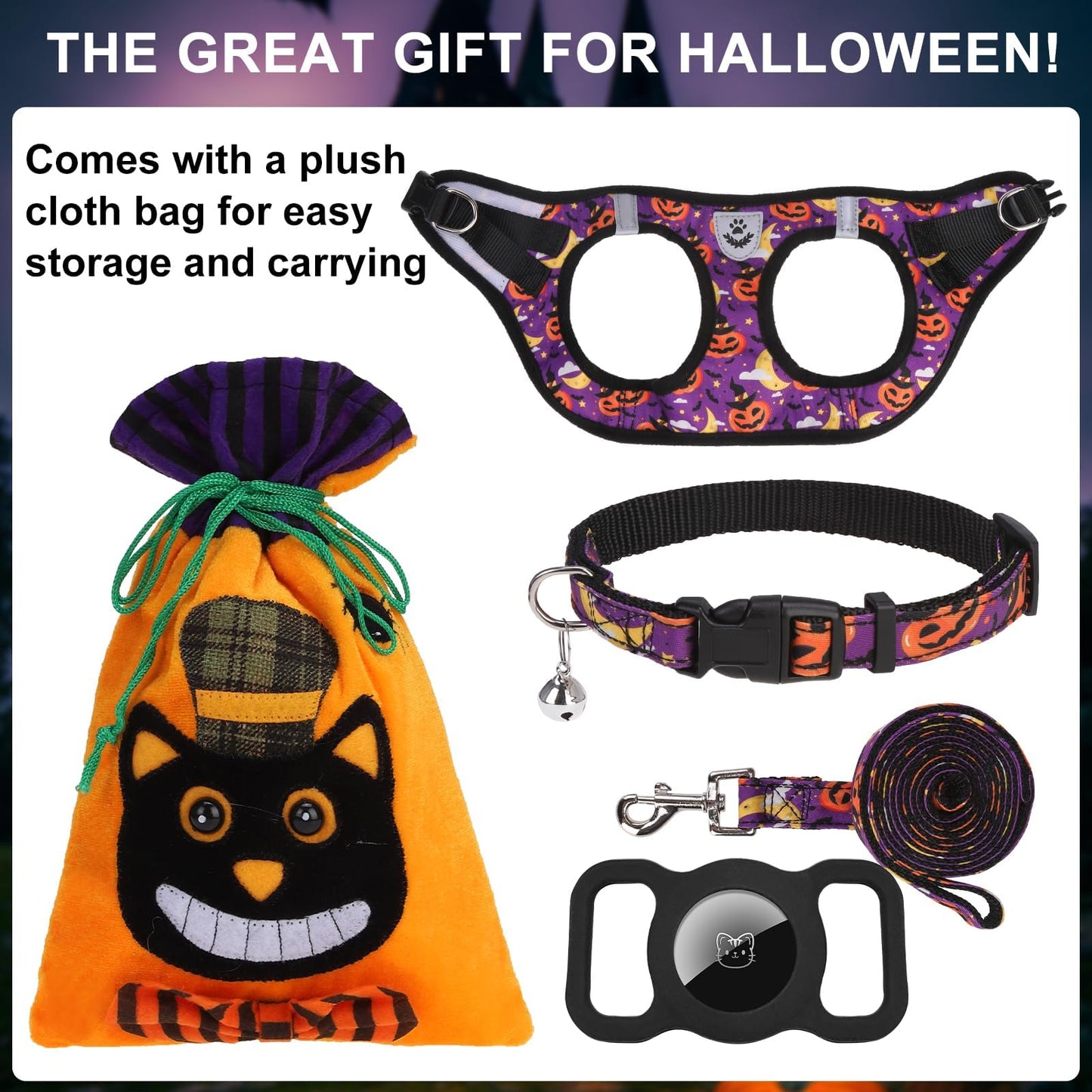 EXPAWLORER Halloween Puppy Harness - Dog Collar and Leash - Soft Mesh Padded Adjustable Step in Small Dog Vest Harness No Pull, Reflective Escape Proof for Outdoor Walking, Purple M