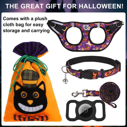 EXPAWLORER Halloween Puppy Harness - Dog Collar and Leash - Soft Mesh Padded Adjustable Step in Small Dog Vest Harness No Pull, Reflective Escape Proof for Outdoor Walking, Purple M