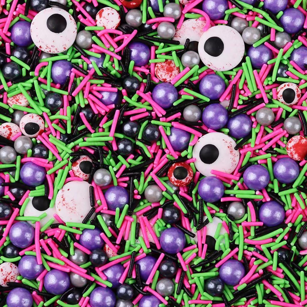 Halloween Sprinkles Pearl Sugar Eyeball Candy 120g/ 4.2oz Baking Edible Cake Decorations Cupcake Toppers Cookie Decorating Ice Cream Toppings Celebrations Shaker Jar Wedding Shower Party Chirstmas Supplies (Eyeball purple pink green candy)