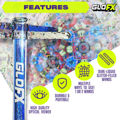 GloFX 7.5-inch Blue Liquid X Kaleidoscope Tube - Colorful Kaleidoscopes for Adults, Flow Toys Rave Glitter Wands - Sensory Glitter Wands and Rave Toys