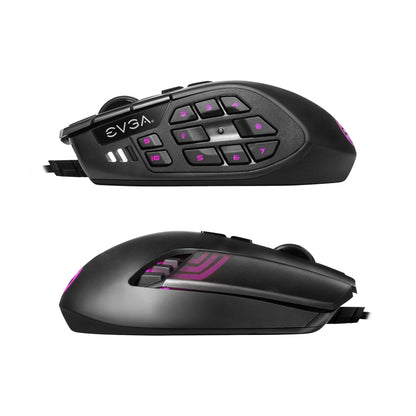 EVGA X15 MMO Gaming Mouse, 8k, Wired, Black, Customizable, 16,000 DPI, 5 Profiles, 20 Buttons, Ergonomic 904-W1-15BK-KR