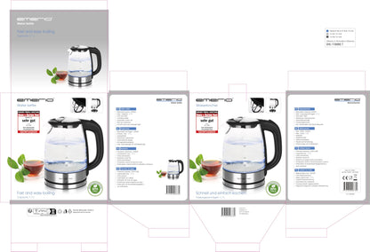 EMERIO Glass Kettle with 1.7 Litre Volume | 2200 Watt | Blue LED Interior Lighting | 360° Base | Winner Price/Performance Home & Garden Test | Best Borosilicate Glass | BPA Free | WK-119988.7