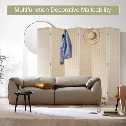 FDW Room Divider Bamboo Room Divider Wall Folding Privacy Wall Divider Wood Screen for Home Bedroom Living Room (6 Panel, Natural)