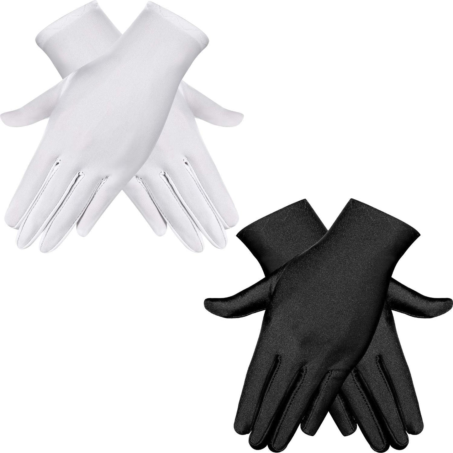 HESTYA 2 Pair Women Stretchy Spandex Gloves Short Stain Costume Formal Gloves for Halloween Cosplay Party Uniform Parade(8.3 Inch)
