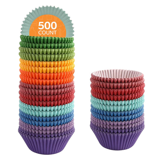 GUSTO [500 Count] Standard Colorful Cupcake Liners, Muffin Liners for Baking, Food Grade & Grease-Proof, Durable Baking Cups for Muffins, Cupcakes, and More - Assorted Colors - Formerly Comfy Package
