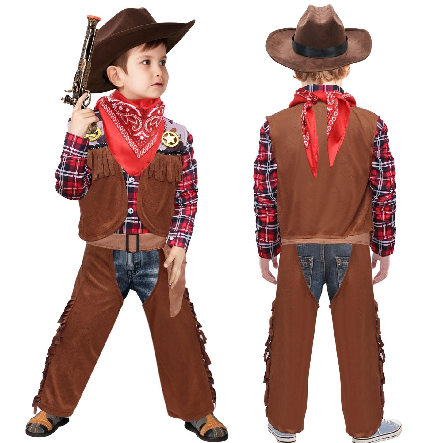 Latocos 7 PCS Kids Cowboy Costume for Boys Ages 3-10 Years Halloween Party Dress Up Role Play and Cosplay