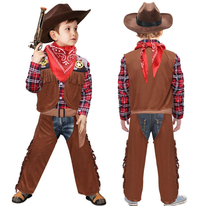 Latocos 7 PCS Kids Cowboy Costume for Boys Ages 3-10 Years Halloween Party Dress Up Role Play and Cosplay