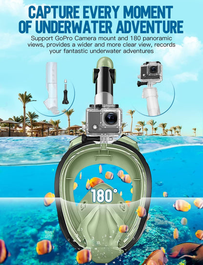 Full Face Snorkel Mask Adults,Dry-Top Snorkeling Gear with Camera Mount,Foldable 180-Degree Panoramic Scuba Mask for Snorkeling Diving Swimming Travel,Snorkel Mask Anti-Fog & Anti-Leak