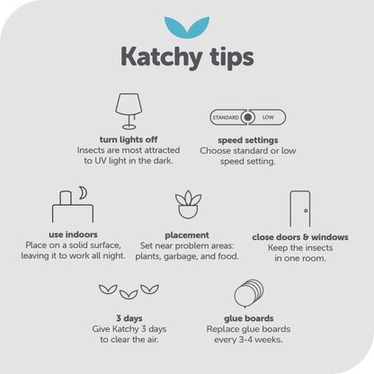 Katchy Indoor Insect Trap - Catcher & Killer for Mosquitos, Gnats, Moths, Fruit Flies - Non-Zapper Traps for Inside Your Home - Catch Insects Indoors with Suction, Bug Light & Sticky Glue (Black)