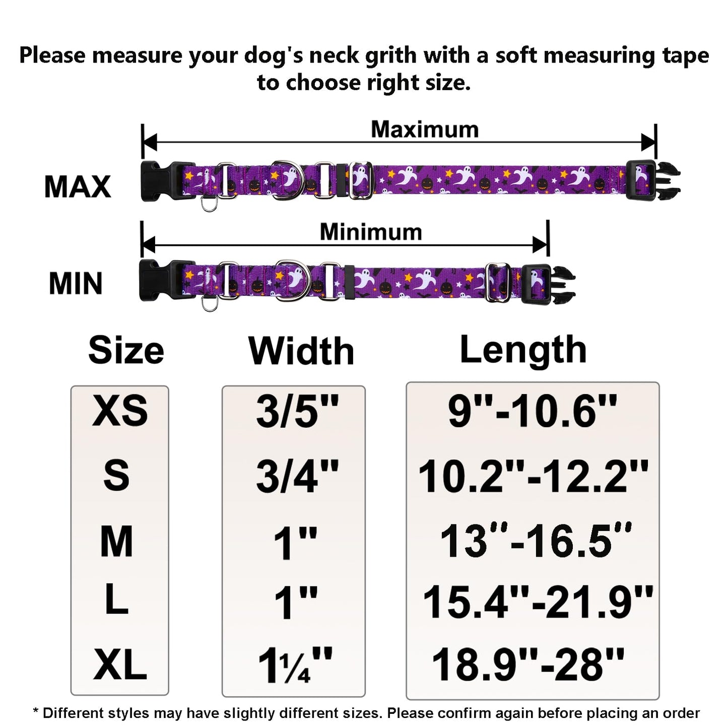 Fidohug Halloween Martingale Collar for Dogs with Buckle Adjustable Holiday Dog Collars (Purple Ghost, Medium)