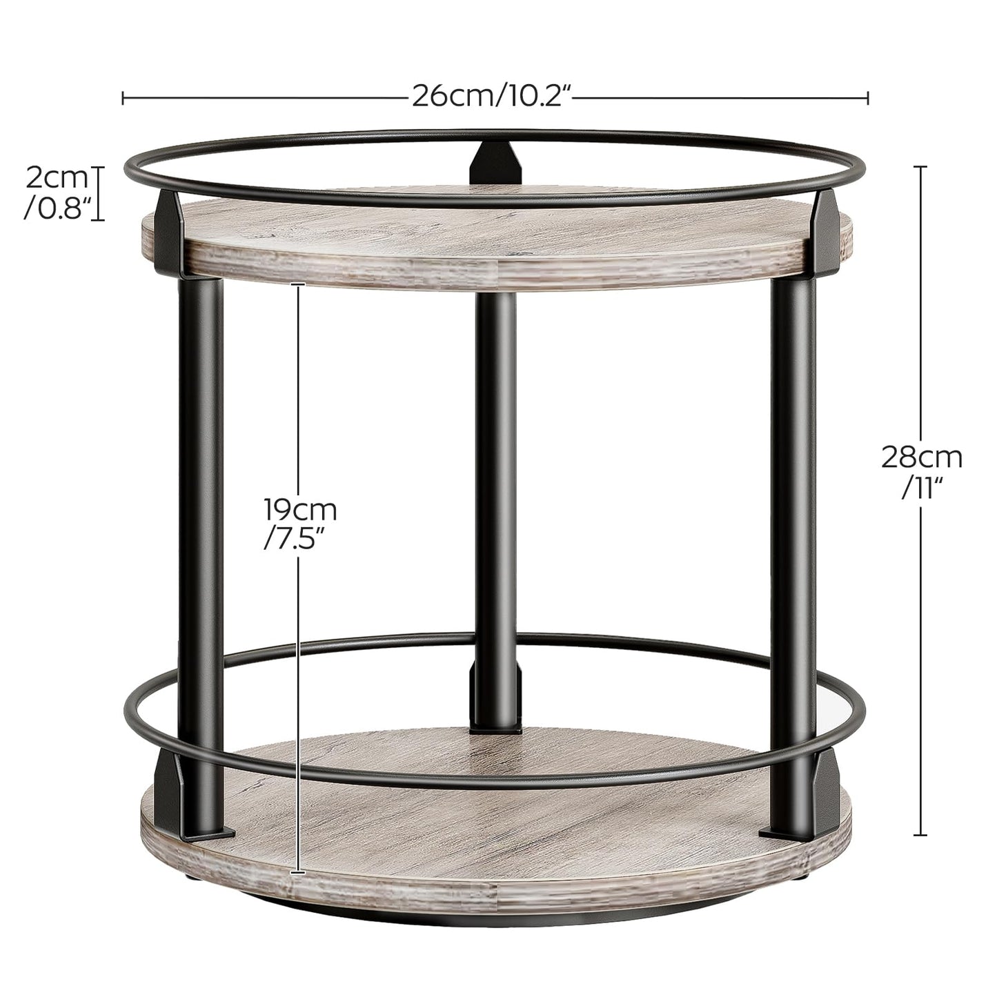 3-Tier Lazy Susan Organizer, Rotating Spice Rack, Spinning Organizer, Industrial Turntable Spice Rack Organizer for Cabinet, Kitchen Countertop, Pantry, Rustic Brown and Black SR23BR