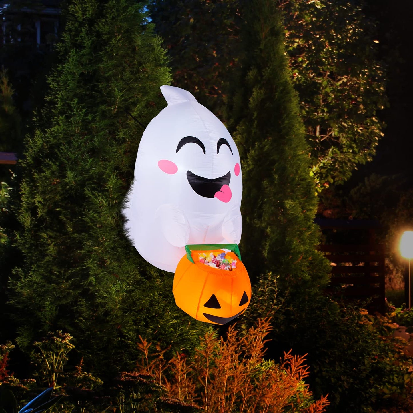 Joiedomi 4.5 ft Tall Halloween Inflatable Outdoor Decorations, Blow Up Halloween Yard Decorations Inflatable Window Ghost Decor, Blow Up Ghost with Candy Basket for Window Decor