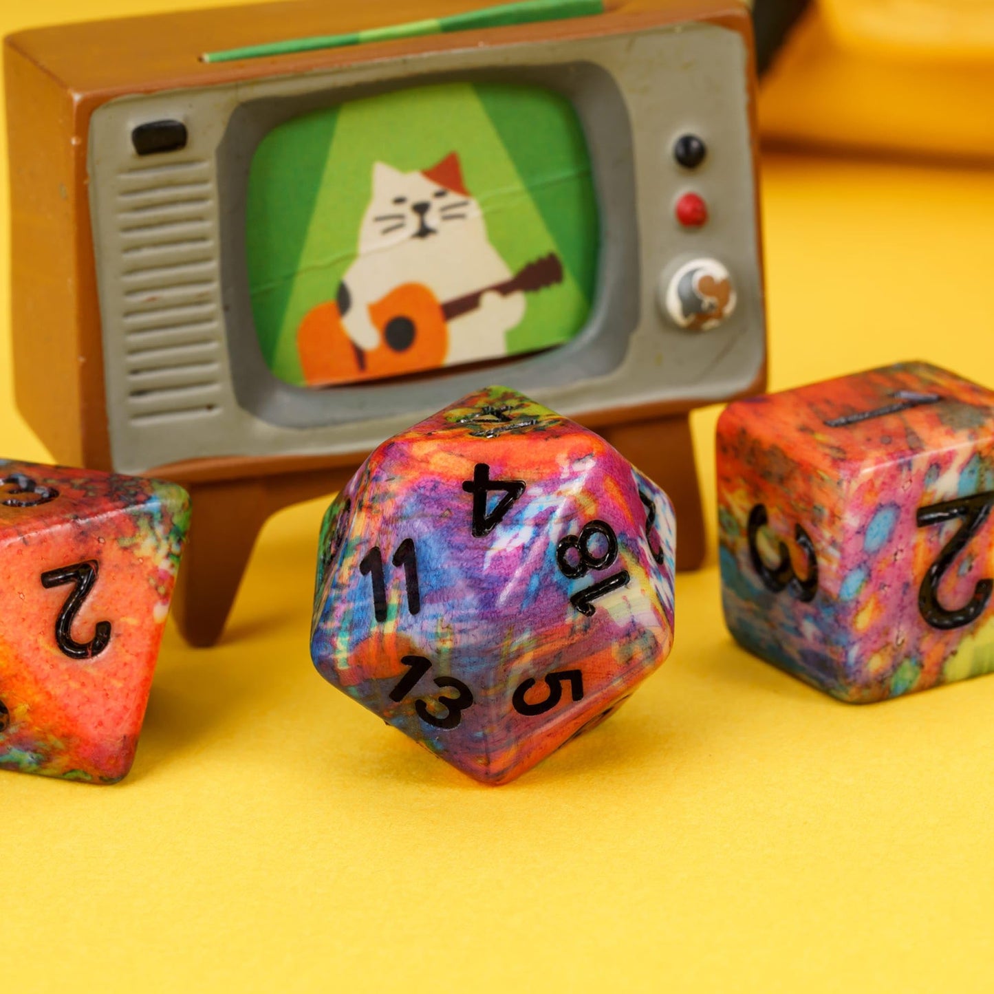 HDdais 7-Die Resin DND Dice Set, Vibrant Watercolor Pattern D&D Dice for Dungeons and Dragons, RPG Tabletop Games - Includes D4, D6, D8, D10, D12, D20, D%