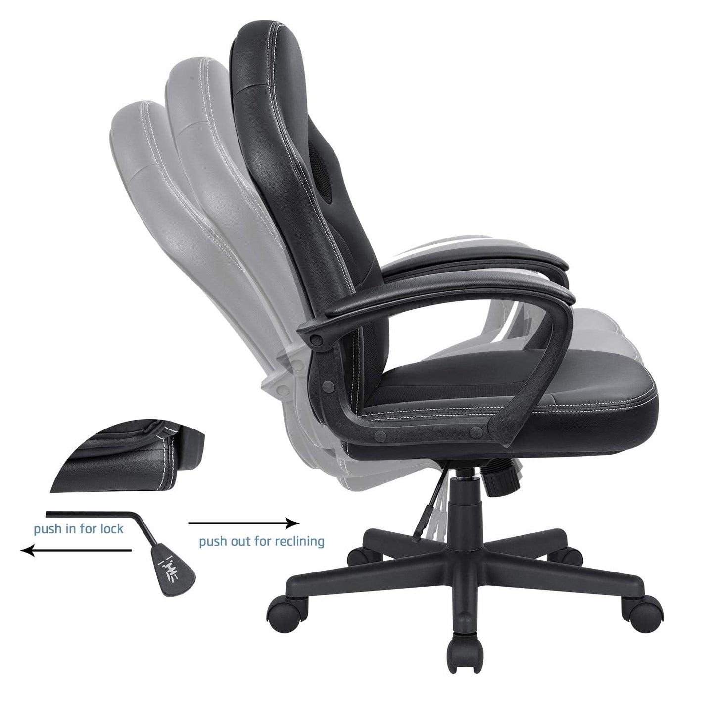 KaiMeng Office Gaming Chair High Back Leather Computer Chairs Ergonomic Height Adjustable Racing Game Desk Chair Executive Conference Task Chair (Black)