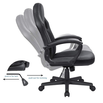 KaiMeng Office Gaming Chair High Back Leather Computer Chairs Ergonomic Height Adjustable Racing Game Desk Chair Executive Conference Task Chair (Black)