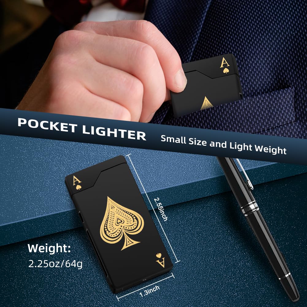 LcFun Electric Lighter Rechargeable USB, Dual Arc Plasma Lighter, Windproof Flameless Electronic Lighters, Pocket Metal Lighters with LED Battery Indication for Candles, Camping (Black Ace)