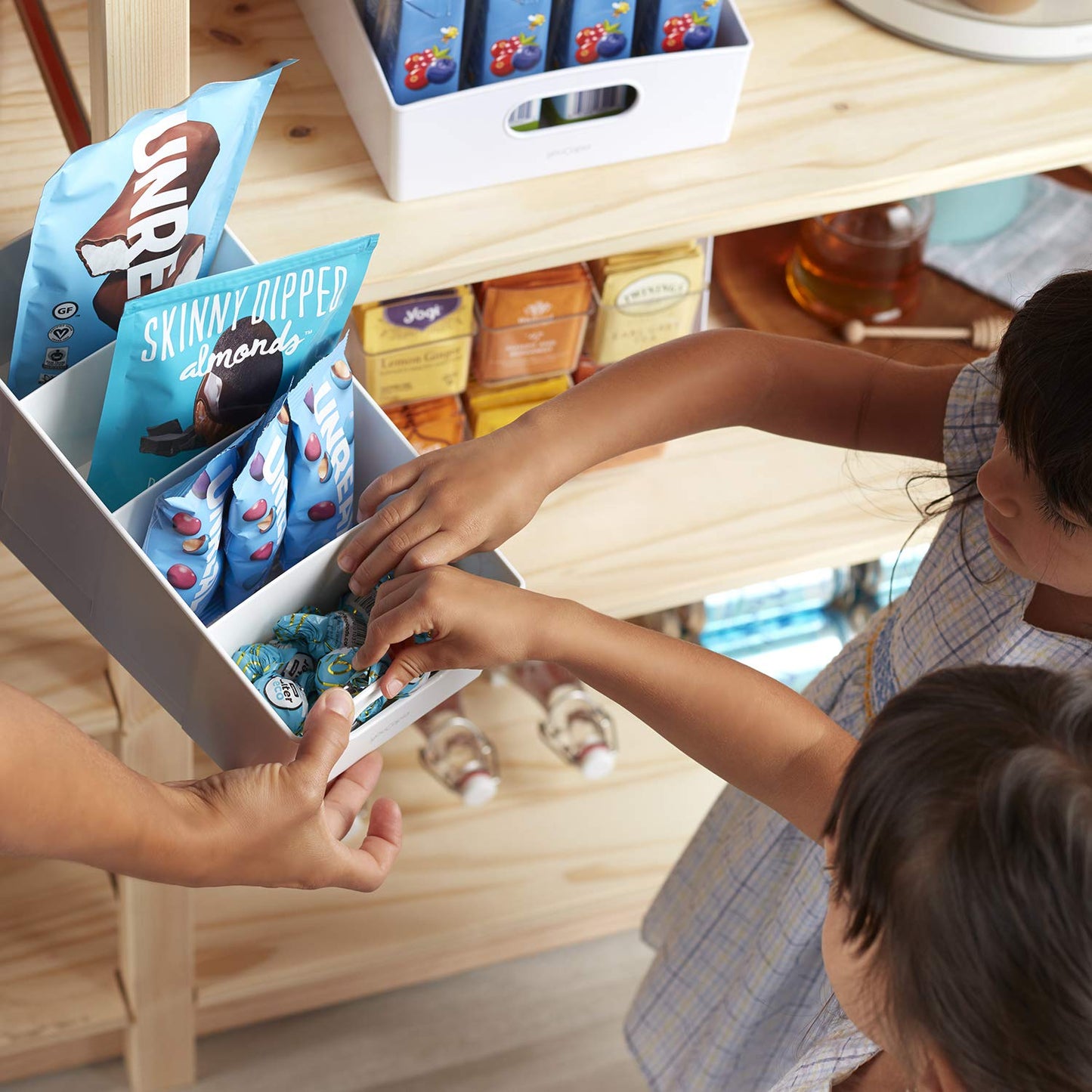 YouCopia ShelfBin Packet Organizer, 4-Tier Stairstep Raised Divided Bin, BPA-Free Storage Caddy for Kitchen Pantry and Cabinet Organization, Tea Bags, Medicine, and More