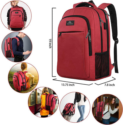 MATEIN 17 Inch Laptop Backpack for Women, Extra Large TSA Friendly Backpack with USB Charging Port, Anti Theft Carry On Flight Approved Business Work Travel College Computer Backpack Bag,Red