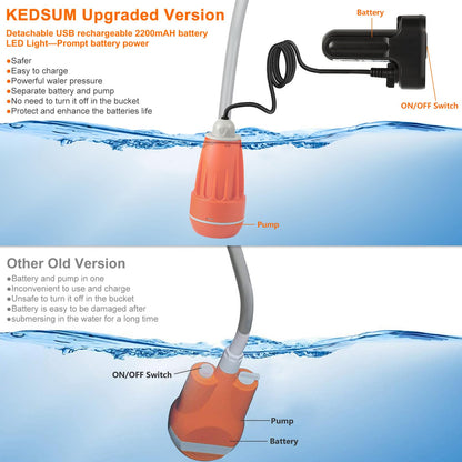KEDSUM Portable Camping Shower, Camping Shower Pump with Dual Detachable USB Rechargeable Batteries, Portable Outdoor Shower Head for Camping, Hiking, Traveling GFS-1701