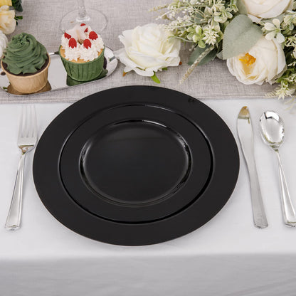 FLOWERCAT 60PCS Black Plastic Plates - Heavy Duty Black Disposable Plates for 30 guests Halloween Party/Wedding/New Year - Include 30PCS 10.25inch Dinner Plates and 30PCS 7.5inch Dessert Plates