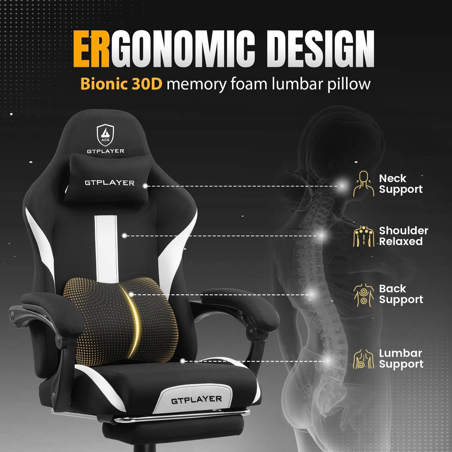 GTRACING Gaming Chair with Foot Rest & Pocket Spring Cushion, Breathable Fabric for Home Office Desk, Ergonomic High Back Computer Chair with Headrest & Lumbar Support, Black