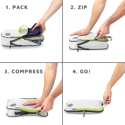 Compression Packing Cubes 2 Piece Set for Travel - Lightweight, Durable Clothes Organizer for Carry-On Luggage and Backpacks by TRIPPED Travel Gear (White and Green)