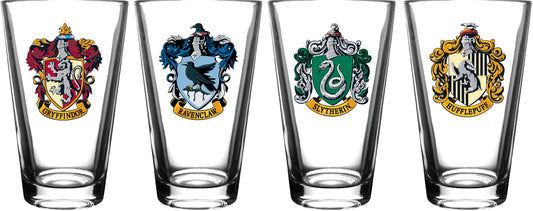 Harry Potter Pint Glass Set - Includes House Crests: Gryffindor, Slytherin, Hufflepuff, & Ravenclaw -16 oz. Capacity - Set of 4 Glasses