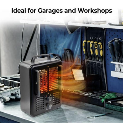 Comfort Zone Electric Portable Milkhouse Style Utility Space Heater with Adjustable Thermostat, Overheat Protection, and Safety Tip-Over Switch, Ideal for Garage or Greenhouse, 1,500W, CZ798BK