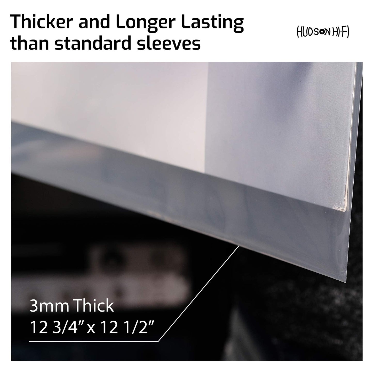 Hudson Hi-Fi Vinyl Record Outer Sleeves Covers - Premium Clear Vinyl Record Sleeve 100-Pack - Protect Your LP Albums from Scratches, Dirt & Dust - 3mm Thick No-Acid Exterior Disc Cover
