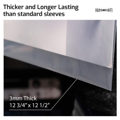 Hudson Hi-Fi Vinyl Record Outer Sleeves Covers - Premium Clear Vinyl Record Sleeve 100-Pack - Protect Your LP Albums from Scratches, Dirt & Dust - 3mm Thick No-Acid Exterior Disc Cover