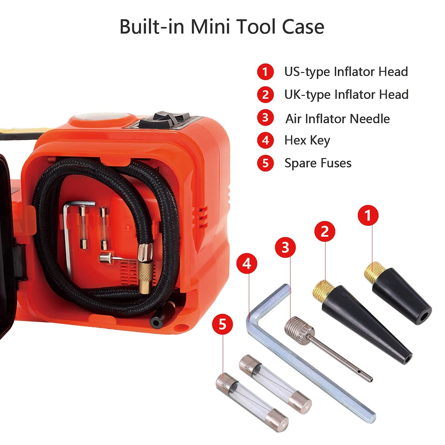 E-HEELP Electric Car Jack 5Ton 12V Kit Hydraulic (Lifting Range: 6.1~17.7 inch) with Inflator Electric Jack for Car SUV Sedan MPV Change Tires Garage Repair Emergency Kit