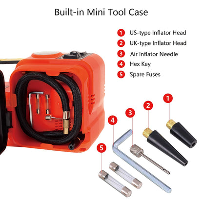 E-HEELP Electric Car Jack 5Ton 12V Kit Hydraulic (Lifting Range: 6.1~17.7 inch) with Inflator Electric Jack for Car SUV Sedan MPV Change Tires Garage Repair Emergency Kit