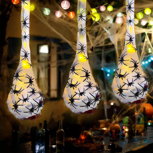 3 Pack Large Halloween Spider Outdoor Decorations - 41” Big LED Light up Hanging Spider Egg Sack Decoration for Indoor Outdoor Halloween Decor Supplies