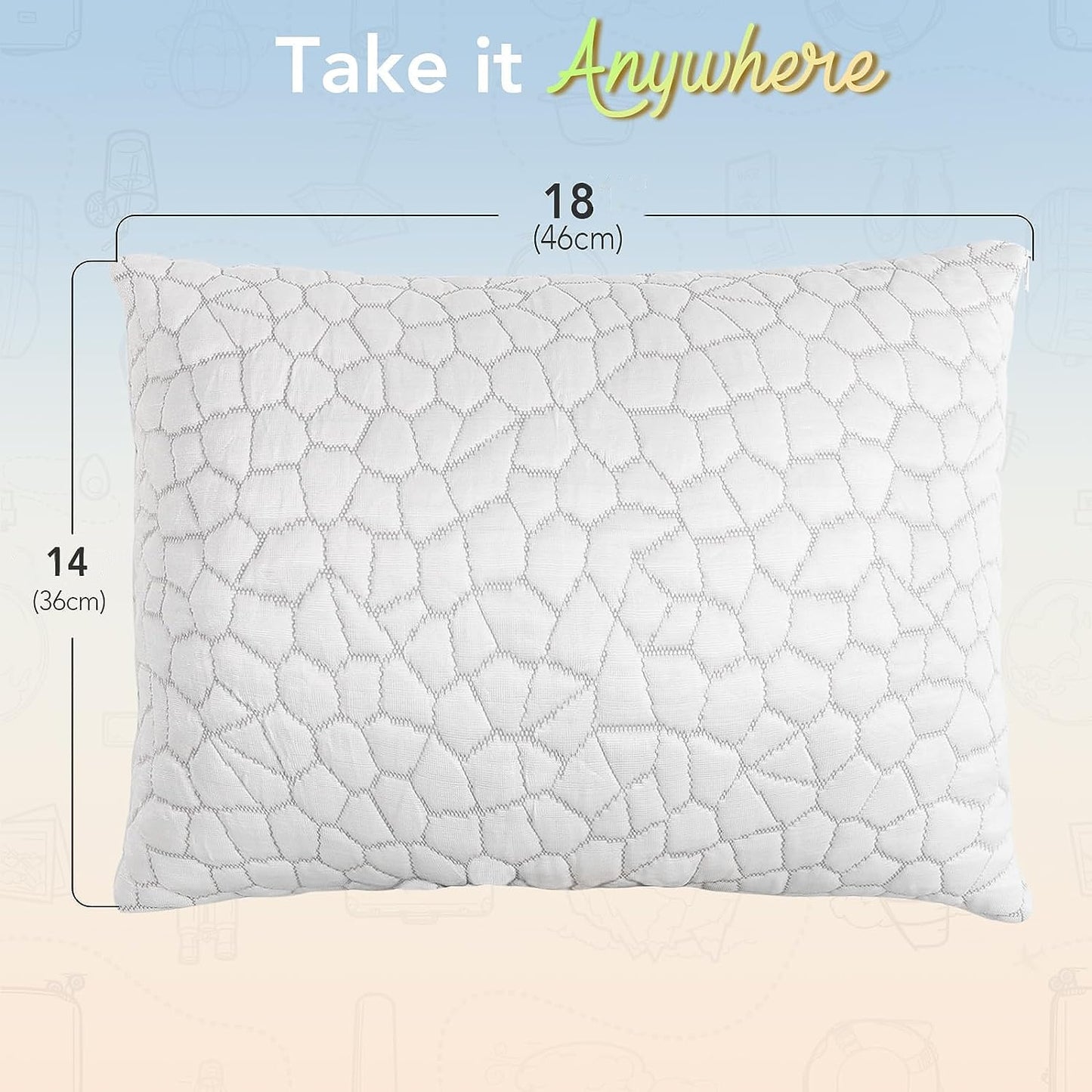 Cooling Bed Pillows for Sleeping 1 Pack Small Shredded Memory Foam Pillow Camping Pillow Travel Pillow - Compressible Medium Firm, Breathable Cover, ldeal Backpacking Hiking, Airplane and Car